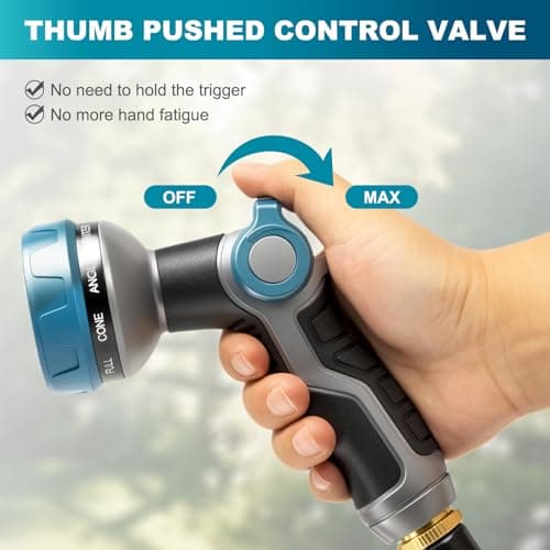 50FT Non-Expandable Garden Hose, Lightweight Kink-Free Water Hose with 10-Pattern Spray Nozzle, 3/4" Brass Connectors, Leak-Proof Abrasion Resistant Flexible Hose for Lawn, Yard, Car Washing - Thumbnail 6