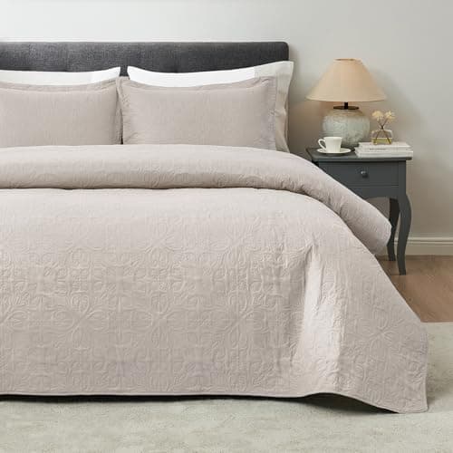 Hansleep Cream Quilt California King Size - Baroque Ultrasonic Summer Bedspread California King, Soft Lightweight Coverlet Bedding Set, 3 Pieces (1 Quilt, 2 Pillow Shams) - Image 1