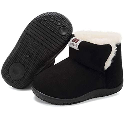 KEESKY Snow Boots for Baby Boys Black Fur Lined Warm Winter Shoes Size 6 M Toddler - Image 1