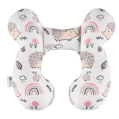 vocheer Baby Travel Pillow(Upgraded), Head and Neck Support Pillow for Pushchair, Car Seat,Stroller, Bouncer, Cotton, Hedgehog - Image 1