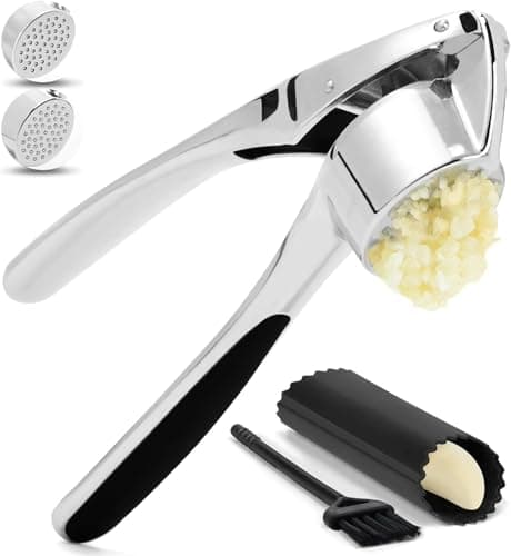 Professional Garlic Mincer Tool - Easy-Squeeze, Easy-Clean with Soft, Ergonomic Handle - Silicone Garlic Peeler & Brush - Image 1