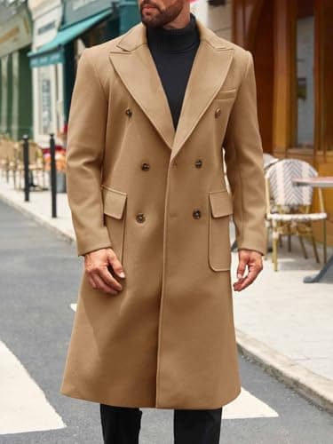 Runcati Mens Wool Blend Casual Trench Coat Notched Collar Lapel Long Jacket Double Breasted Classic Winter Overcoat - Thumbnail 4