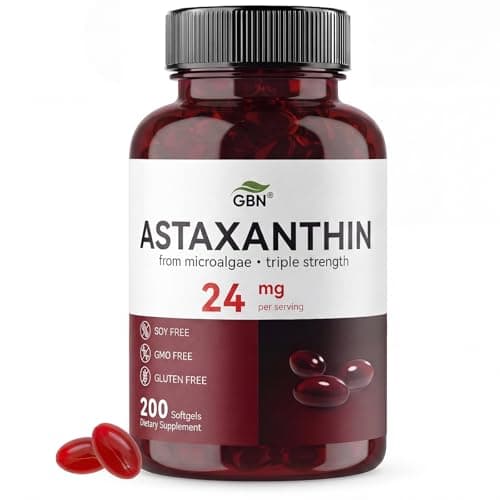 GBN Astaxanthin Supplements 24mg 200 Softgels, Supports Eye, Skin, Joint, Brain, Heart & Immune System Health, Stamina & Healthy Aging for Women & Men, Fresh Microalgae Source