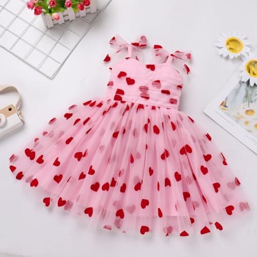 Girl Valentine's Day Outfit: Toddler Baby Girls Tutu Dress Flower Sleeveless Backless Pageant Princess Birthday Party Dresses Sequin Tulle Bowknot Cake Smash Photo Shoot Outfits Pink Heart 18-24Months - Thumbnail 2