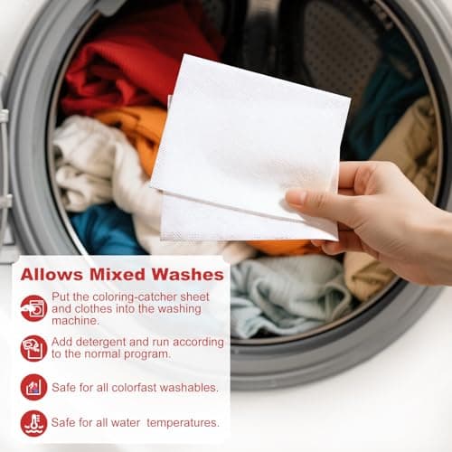 TIVERAIN 50 pcs Coloring-Catcher Sheet for Laundry,Color Grabbers Laundry Sheet,Allow Mixed Washes and Prevents Color Runs,Fragrance Free Color Absorber Sheets for Family No Fluorescent Agent - Thumbnail 5