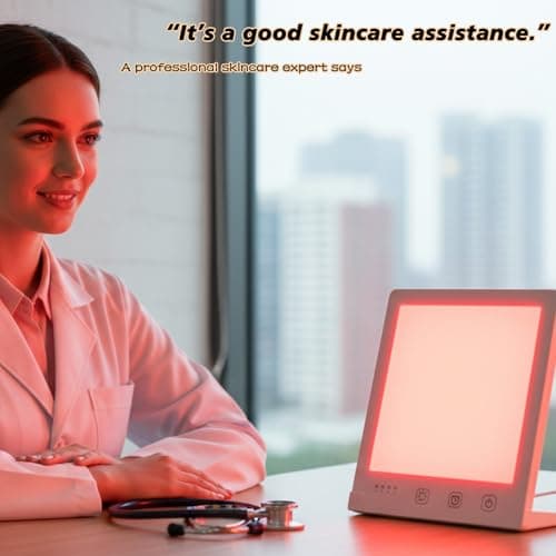 Red LED Light Therapy Lamp for Face, 5-Color Facial Beauty Device with 630nm & 850nm Near Infrared Red Light Therapy for Desk with Adjustable Stand, Timer and Protective Glasses, Home and Travel Use - Thumbnail 3