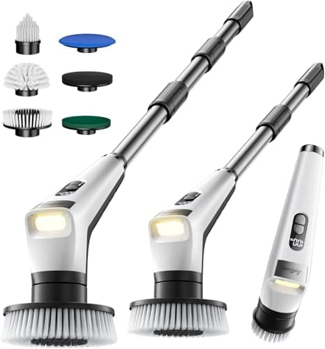 Antime Electric Spin Scrubber with LED Light, IPX8 Waterproof Cleaning Brush with LCD Display, 5 Replaceable Brush Heads, Shower Scrubber with 25kg Torque, 90min Runtime for Bathroom, Kitchen, Tile - Image 1