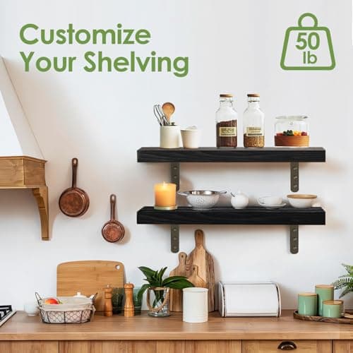 Towel Racks for Bathroom-Wall Mounted Floating Shelves for Wall Bathroom Bedroom Kitchen Living Room, Hanging Book Shelves Decor Bathroom Organizer, 16 inch Solid Wood, (Black, Set of 3, 16in) - Thumbnail 5