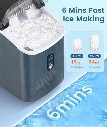 Antarctic Star Countertop Nugget Ice Maker, 34 Lbs/24H, Stainless Steel Pebble Ice Machine, One-Click, Self-Cleaning, Compact Ice Maker with Basket & Scoop, for Kitchen Office Bar, Steel Black - Thumbnail 3