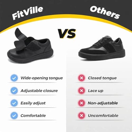 FitVille Diabetic Shoes for Men Extra Wide Slip-on Walking Shoes for Edema Hook & Loop Recovery Leather Shoes for Swollen Feet (8.5 Wide) Black - Thumbnail 4