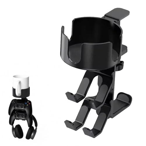 360° Rotating Controller & Headphone Holder - Adjustable Desk Cup Holder with Clamp-On Organizer | Gaming PC Desk Accessories