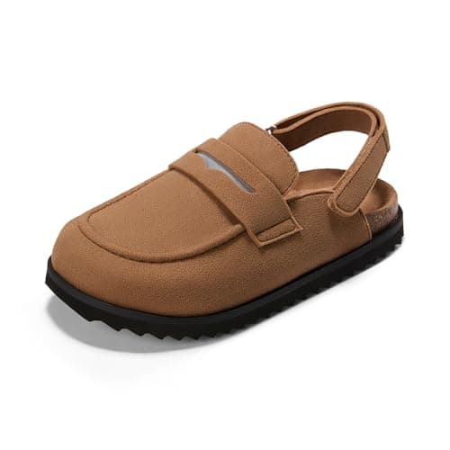 PATPAT Kids Boys Girls Clogs Size 4 Big Kid, Apricot Suede Clogs, Slip-On Adjustable Buckle Sandals Casual Mules Indoor/Outdoor Slippers Boys Girls Footwear - Image 1