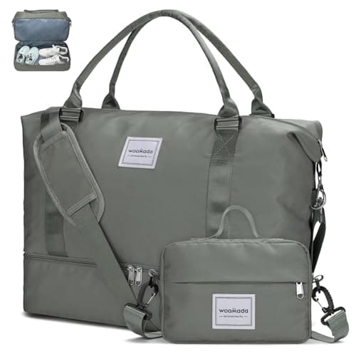 WOOMADA Weekender Overnight Bag for Women, Shoulder Travel Duffel with Shoes Compartment,Gym Bag with Toiletry Bag Large Size(army green) - Image 1
