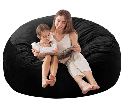 EDUJIN Large Bean Bag Chair, Memory Foam Bean Bag Chairs for Adults with Filler Included, Ultra Soft Dutch Velvet Fabric, Bean Bag for Living Room - 3 Foot, Black - Image 1