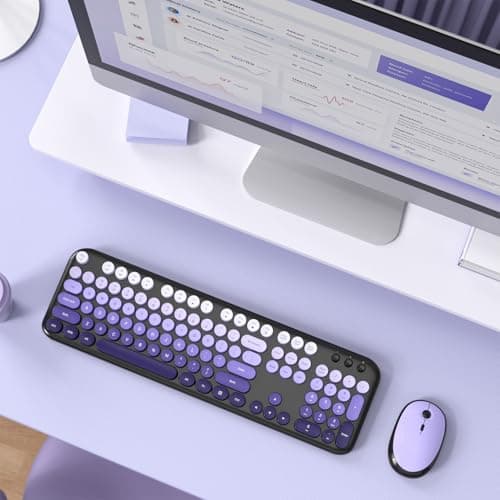 Dilter Wireless Keyboard Mouse Combo, Typewriter Full Size Keyboard and 2 in 1 USB Connected Mouse for Windows 7/8/10, Laptop, Desktop, PC, Computer (Black Purple) - Thumbnail 6