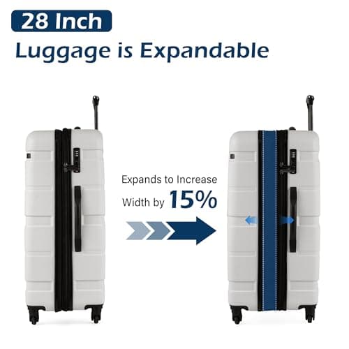 Coolife Expandable Large Checked Luggage Hardside PC+ABS Suitcase with TSA Lock, Lightweight Rolling Carry On with Spinner Wheels(White, 28in) - Thumbnail 4