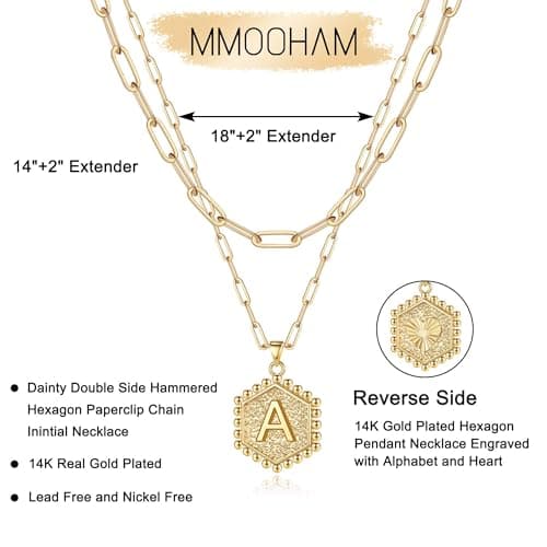 M MOOHAM 14K-Gold-Plated Layering Initial Necklaces for Women - Statement Necklace Letter Initial G Necklace Dainty Layered Necklaces for Women - Thumbnail 6