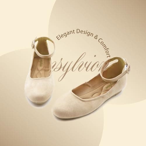 unsylvion Women's Ballet Low Wedge Flats with Round Toe and Ankle Strap Stylish Comfortable Casual Shoes for Work,Office,Business - Thumbnail 5