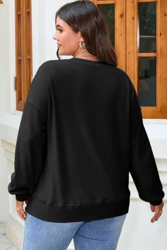 AlvaQ Plus Size Oversized Sweatshirts for Women Fall Fashion 2025 Loose Long Sleeve Button Up Hoodies Henley Tops Black Large - Thumbnail 3