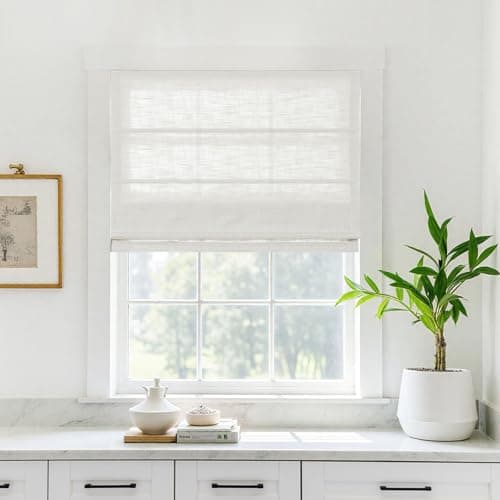 TWOPAGES Linen Roman Shades for Windows Custom Cordless Blinds for Indoor Windows,French Doors,Bedroom, Living Room, Bathroom(Ivory White, Custom Made) - Image 1