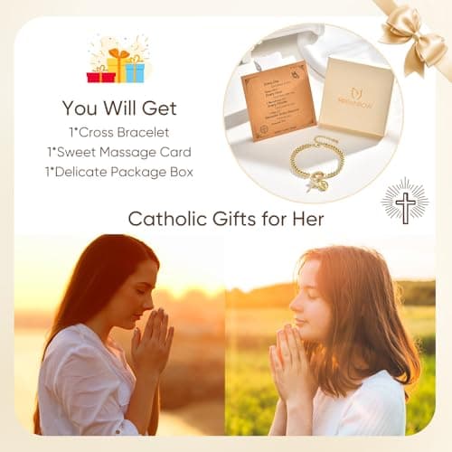 Womens Gold Beaded Cross Bracelet - 14k Gold Plated Virgin Mary Bracelets,Non Tarnish Religious Rosarios Catolicos Virgen de Guadalupe Cross Jewelry,Catholic Confirmation Baptism Gifts for Woman - Thumbnail 4