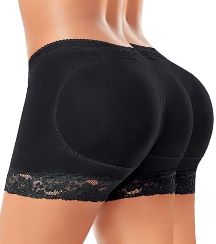 Padded Underwear for Women Butt Lifter Panties Booty Pads Butt Enhancer Lace Boyshorts Shapewear (#3 Black+black, Medium) - Image 1