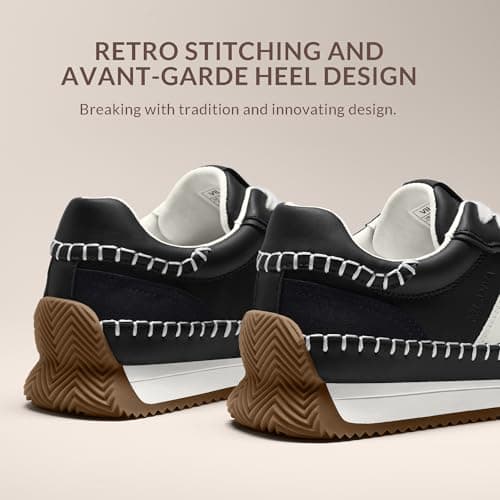 Vilanva Women's Black Fashion Sneakers Casual Tennis Shoes with Non-Slip Retro Gum Sole Ladies Walking Trendy Footwear Size 11 - Thumbnail 5