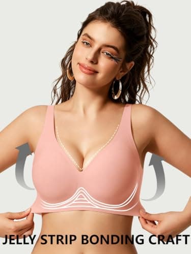 COCOMARTS Jelly Bras for Women No Underwire Deep V Bra Tea Red 3XL - Thumbnail 2