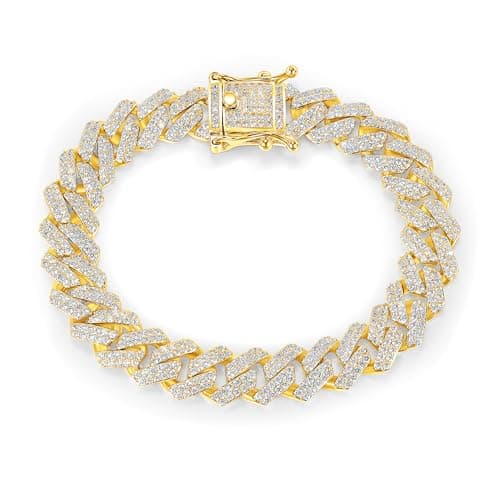 Gemsme 10mm Cuban Bracelet, Hip Hop Heavy 18k Yellow Gold Plated 10MM Full Iced Out Miami Cuban Link Chain Bracelet - Image 1