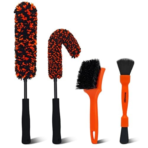 YeewayVeh 4PCS Car Wheel Cleaning Kit, 2-Size Bendable Microfiber Wool Wheel Brush Set, Tire Brush, Double-Ended Detailing Brush, Soft Non-Metallic Rim Cleaner Brushes for All Wheel Types