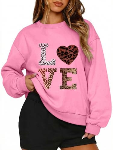 PEFYERVERY New Year Womens Funny Sweatshirt Crewneck Long Sleeve Pullover Leopard Print Bookishi Hoodless Sweater Y2K Style Skateboard Fall Pink XL - Image 1