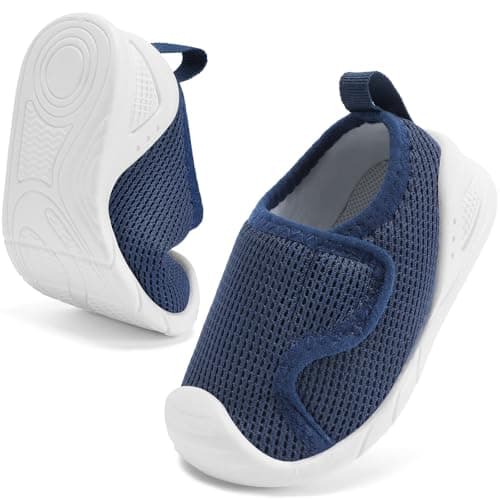 STQ KIDS Baby Walking Shoes Girls Boys Sneakers Slip On Infant Shoes Wide Toe Box Lightweight Mesh Breathable Toddler Shoe Soft Sole Flat Barefoot Blue 9-12 Months Infant - Image 1