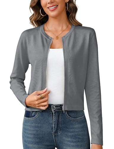 Totatuit Plus Size 3XL Women's Long Sleeve Knitted Zip-Up Cardigan Sweater Sweatshirt Jacket Grey - Image 1