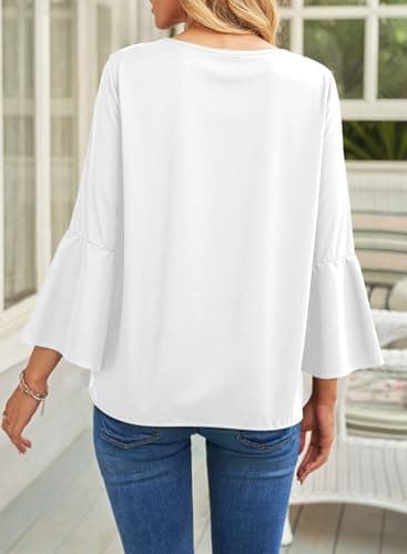 Dokotoo Womens Blouses 3/4 Sleeve V Neck Ruffle Tops Spring Fashion Trendy Dressy Casual Blouses Business Work White Shirt Ruffle Chiffon Spring Outifits for Women XX-Large - Thumbnail 5