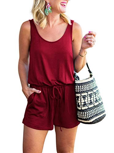 REORIA Womens Casual Summer One Piece Sleeveless Tank Top Playsuits Workout Yoga Short Jumpsuit Beach Rompers Plus Size Burgundy X-Large - Image 1