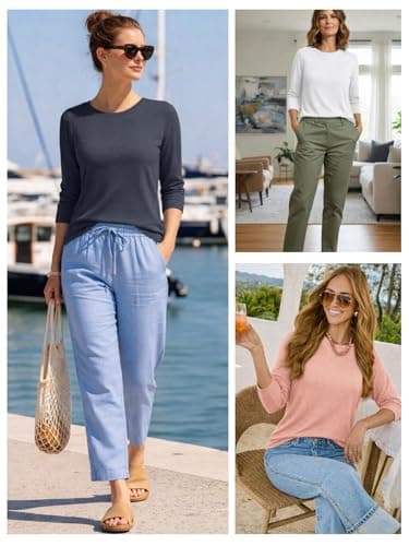 ATHMILE Business Casual Tops for Women Casual 3/4 Sleeve T-Shirts Crewneck Cute Tunic Summer Basic Tees Fall Blouses Loose Fit Pullover Grey Green - Thumbnail 5