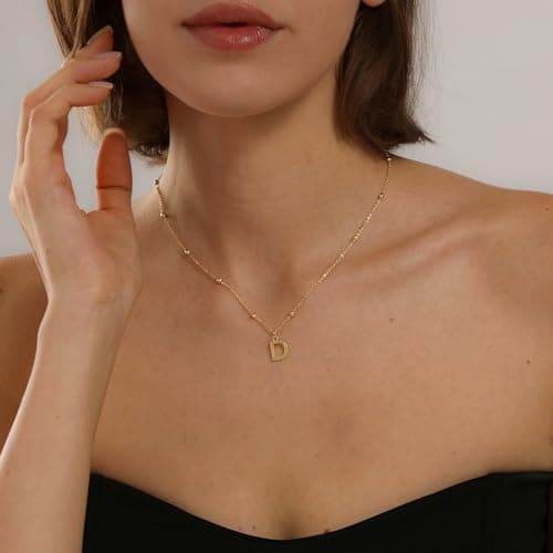 KISSCLOUD Initial Necklaces for Women 14K Gold Plated Dainty Letter Charm Necklace Personalized Name Pendant Bead Chain D Necklace Non Tarnish Trendy Jewelry Gift - Thumbnail 3