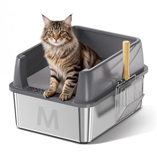 Stainless Steel Litter Box with Lid: Metal Cat Litter Box for Small Cats with Scoop, High Sided Kitty Litter Pan Tray, 17.4'' x 13.5'' x 8.5'', Non-Stick, Anti-Leakage, Easy Cleaning (Dark Gray) - Image 1
