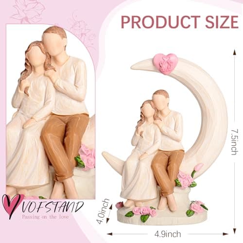 Vofstand Ivory Gifts for 14th Anniversary - Wedding Figurine Gifts for Couple Wife Her Girlfriend, Couple on Moon with Dove Resin Statue Romantic Gift for Valentine's Day Anniversarys - Thumbnail 4