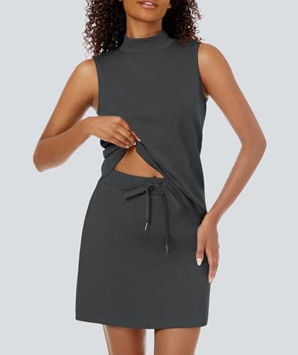 Casly Lamiit Two Piece Set for Women Summer Tennis Skirts with Shorts Tracksuits Sleeveless Travel Outfits Matching Sets Conjuntos De 2 Piezas Para Mujer Dark Grey L - Thumbnail 4