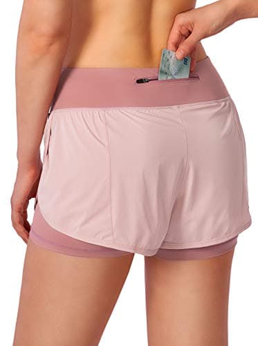 Soothfeel Women's 2 in 1 Running Shorts Workout Athletic Gym Yoga Shorts for Soothfeel Women with Phone Pockets Pink - Thumbnail 2