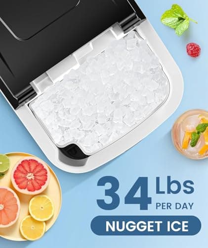 Antarctic Star Countertop Nugget Ice Maker, 34 Lbs/24H, Stainless Steel Pebble Ice Machine, One-Click, Self-Cleaning, Compact Ice Maker with Basket & Scoop, for Kitchen Office Bar, Steel Black - Thumbnail 5