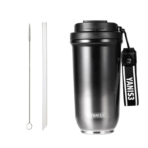 20 oz Insulated Water Bottle with Straw, Thermal Stainless Steel Flask – Leak Proof Vacuum Bottle for Fitness, Office & Travel, Hot Cold Portable Drink Container with Handel Strap, Gifts for Friends - Image 1