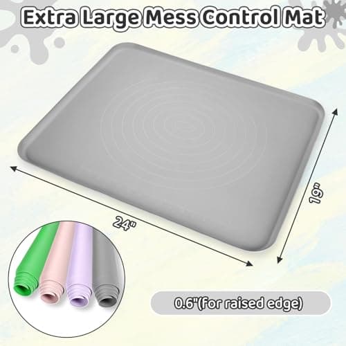 Extra Large Silicone Painting Mat for Crafts, 24”x 19” Waterproof Art Mat with Raised Sides for Paint, Clay Playdough, & Jewelry-Making (Grey) - Thumbnail 2