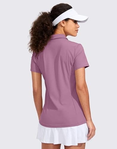 Viodia Women's Golf Shirt Short Sleeve with Zip Up Quick Dry Stretch Tennis Collared Polo Shirts for Women Golf Apparel Clothes Mauve Pink - Thumbnail 2