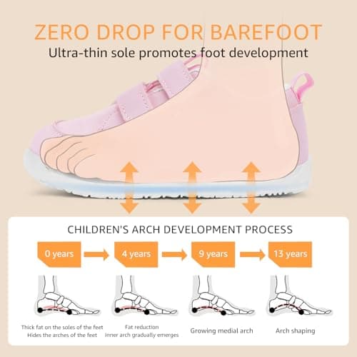 STQ KIDS Wide Toe Box Toddler Shoes Zero Drop Barefoot Shoe Girls Non-Slip Kid Tennis Sneakers Lightweight First Walking Running Shoe for Preschool Sports Water Pink Toddler Size 10 - Thumbnail 5