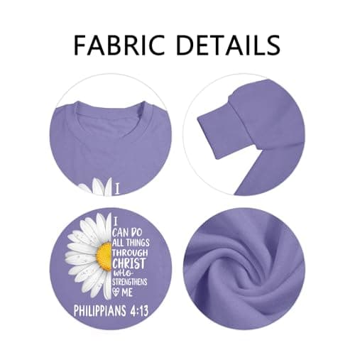Ladicme Christian Sweatshirts For Women Oversized I Can Do All Things Daisy Graphic Pullover Top Casual Loose Fit Tops Purple - Thumbnail 4