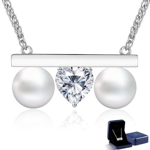 N9NEMUSES Valentines Day Gifts for Her, 8mm AAAA+ Real Edison Pearl Necklace for Women, 925 Sterling Silver Necklace with Moissanite, Anniversary Birthday Jewelry Gift for Mom Wife Her Girlfriend - Image 1