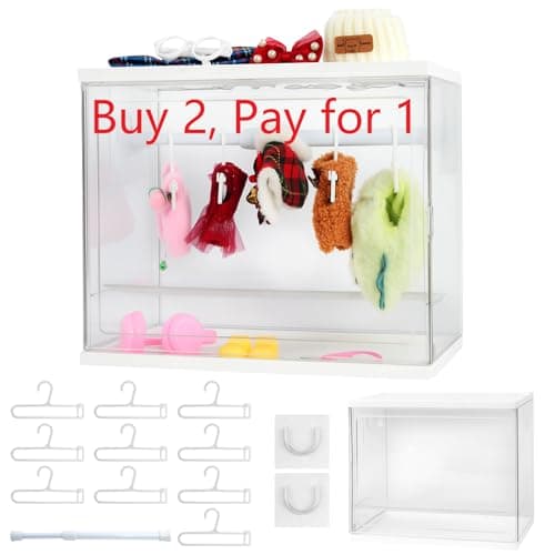 Clear Doll Wardrobe Storage Box Compatible with Labubu 15/17cm Doll Clothes & Accessories, Clear Display Box Shelf, Includes 10 Hangers, 1 Rod & 2 Supports, Stackable - Image 1