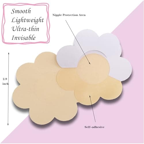40 Pieces Nipple Covers For Women Disposable No-Show Pasties Hypoallergenic Satin Breast Petals Stickers(Nude) - Thumbnail 3